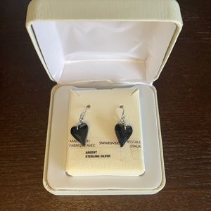Sterling Silver/Swarovski Crystal Heart Dangle Earrings